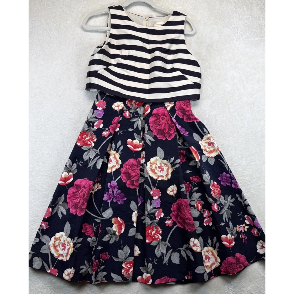 Anthropologie Moulinette Soeurs Dress Womens 2 Floral Stripe Fit Flare Cocktail